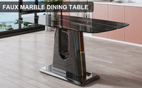 A modern, minimalist, and luxurious table. A black imitation marble tabletop with MDF U-shaped legs. Dining table, computer table. For restaurants and living rooms 63" * 35.4"* 30" F-U