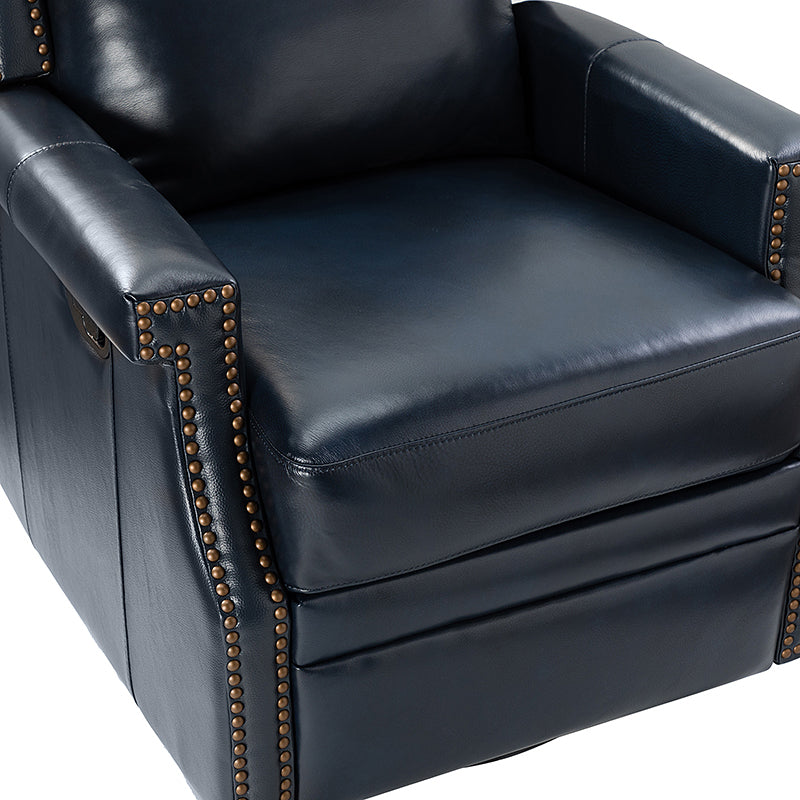 Louise Genuine Leather Swivel Rocker Recliner-NAVY