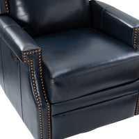 Louise Genuine Leather Swivel Rocker Recliner-NAVY