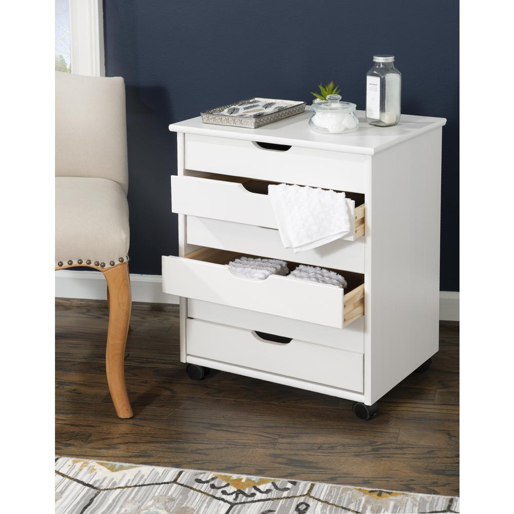 Six Drawer Wide Roll Storage Cart, White Finish, Office and Home Furniture