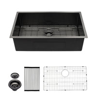 33" Gunmetal Black Kitchen Sink - 33"x 19"x 10" Undermount Singel Bowl Kitchen basin 16 Gauge Stainless Steel with 10 Inch Deep