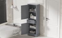 Bathroom Storage Cabinet, Tall Storage Cabinet with Two Doors and Drawer, Adjustable Shelf, Grey