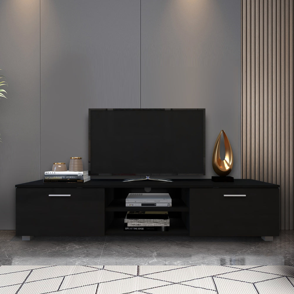 Black TV Stand for 70 Inch TV Stands, Media Console Entertainment Center Television Table, 2 Storage Cabinet with Open Shelves for Living Room Bedroom