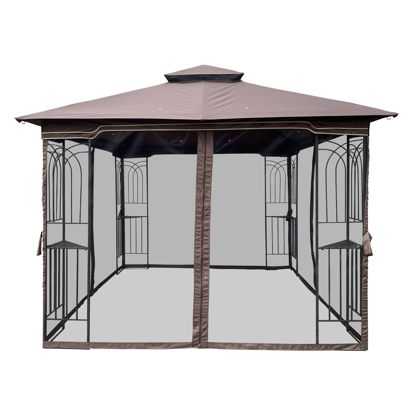 10x10 Outdoor Patio Gazebo Canopy Tent With Ventilated Double Roof And Mosquito net(Detachable Mesh Screen On All Sides),Suitable for Lawn, Garden, Backyard and Deck,Brown Top