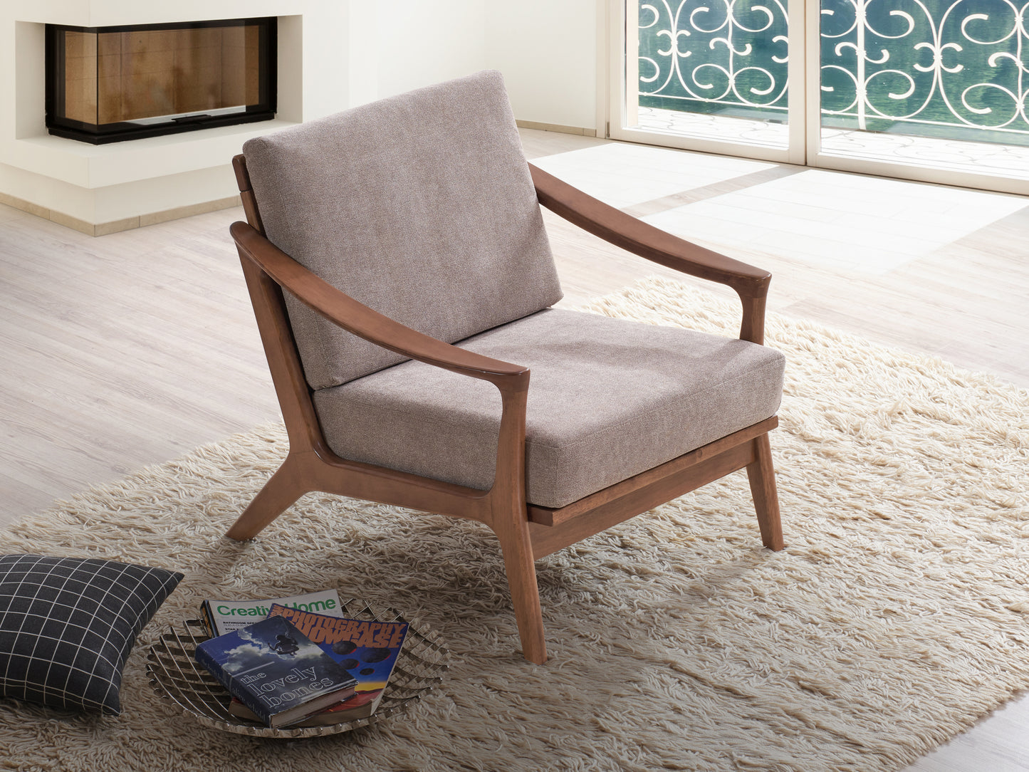 ACME Lide Accent Chair, Light Brown Fabric & Brown Finish AC02378