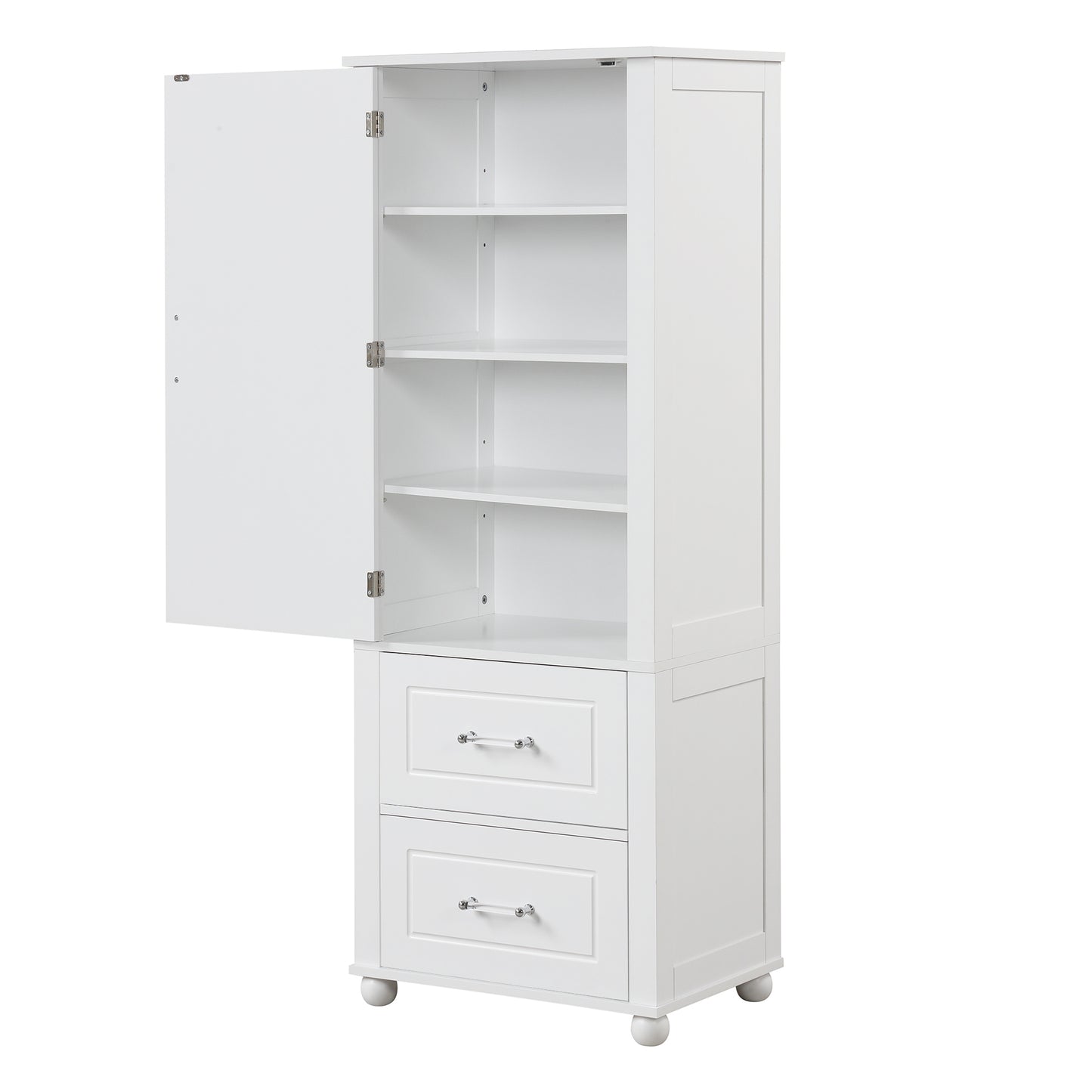 Tall Bathroom Storage Cabinet, Freestanding Storage Cabinet with Two Drawers and Adjustable Shelf, MDF Board with Painted Finish, White