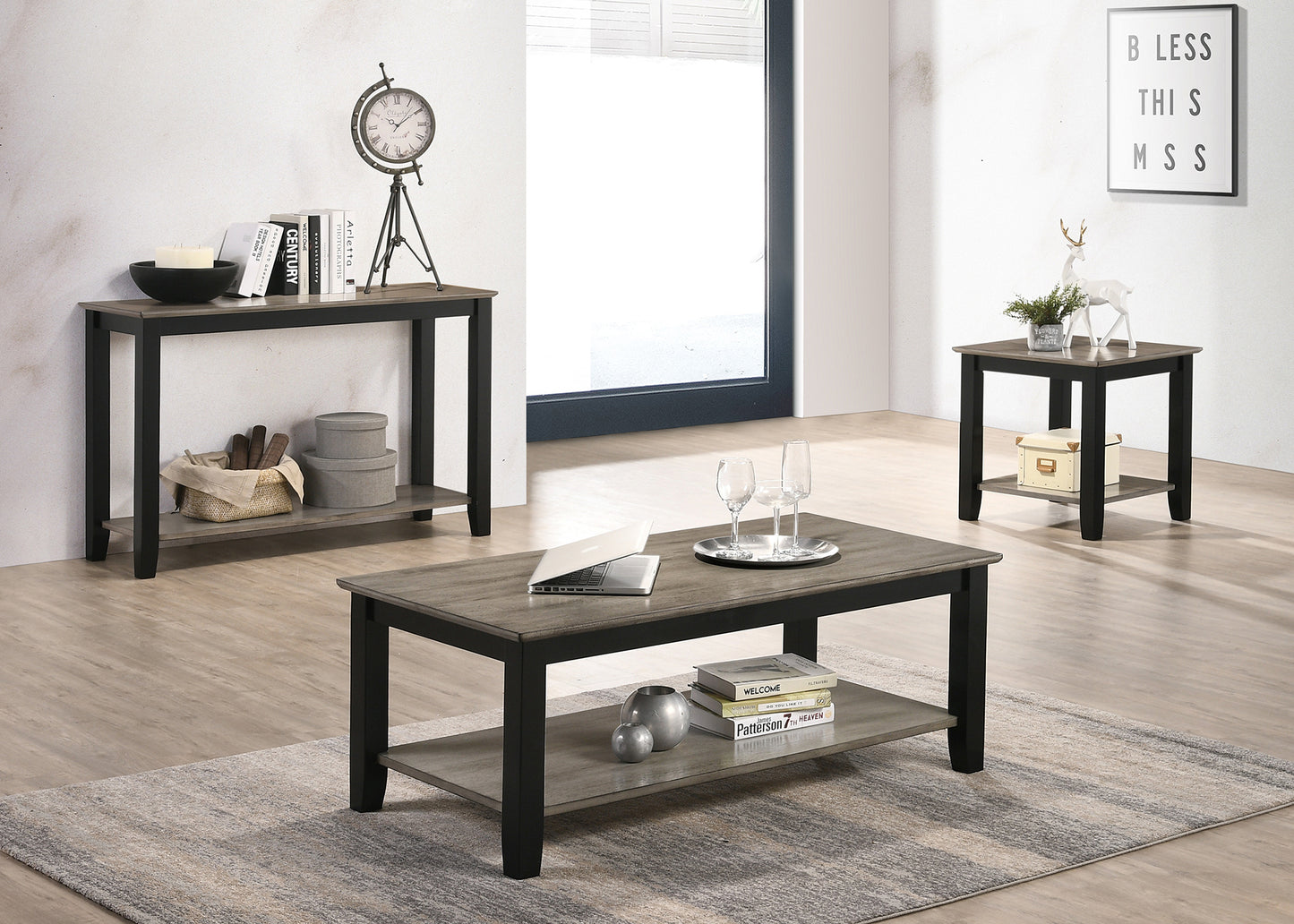 End Table With Open Shelf In Dark Brown And Grey