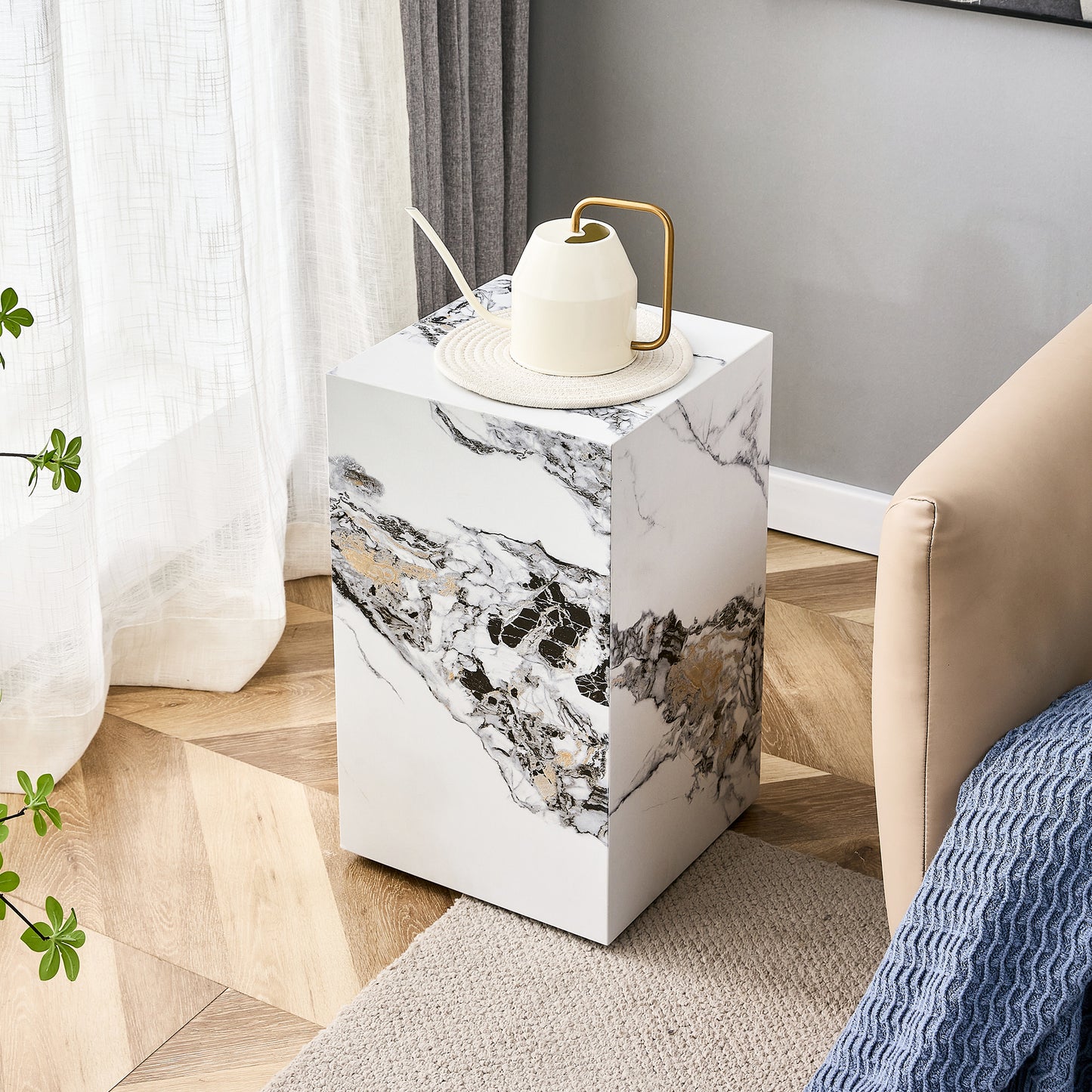 A stylish and durable design paired with a modern 3 piece coffee table set with marble patterns.