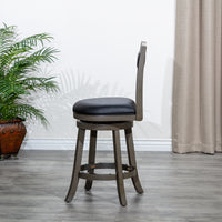 30" Bar Height X-Back Swivel Stool,  Weathered Gray Finish, Black Leather Seat