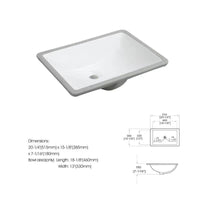 White Rectangular Undermount Bathroom Sink With Overflow