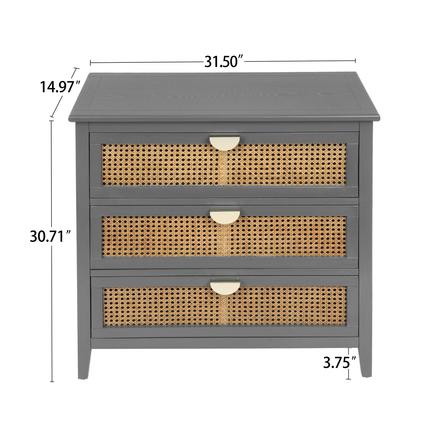 3 Drawer Cabinet,Natural rattan,American Furniture,Suitable for bedroom, living room, study