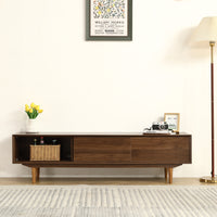 Modern 63 Inch TV Cabinet with Black Walnut Finish and Solid Wood Legs