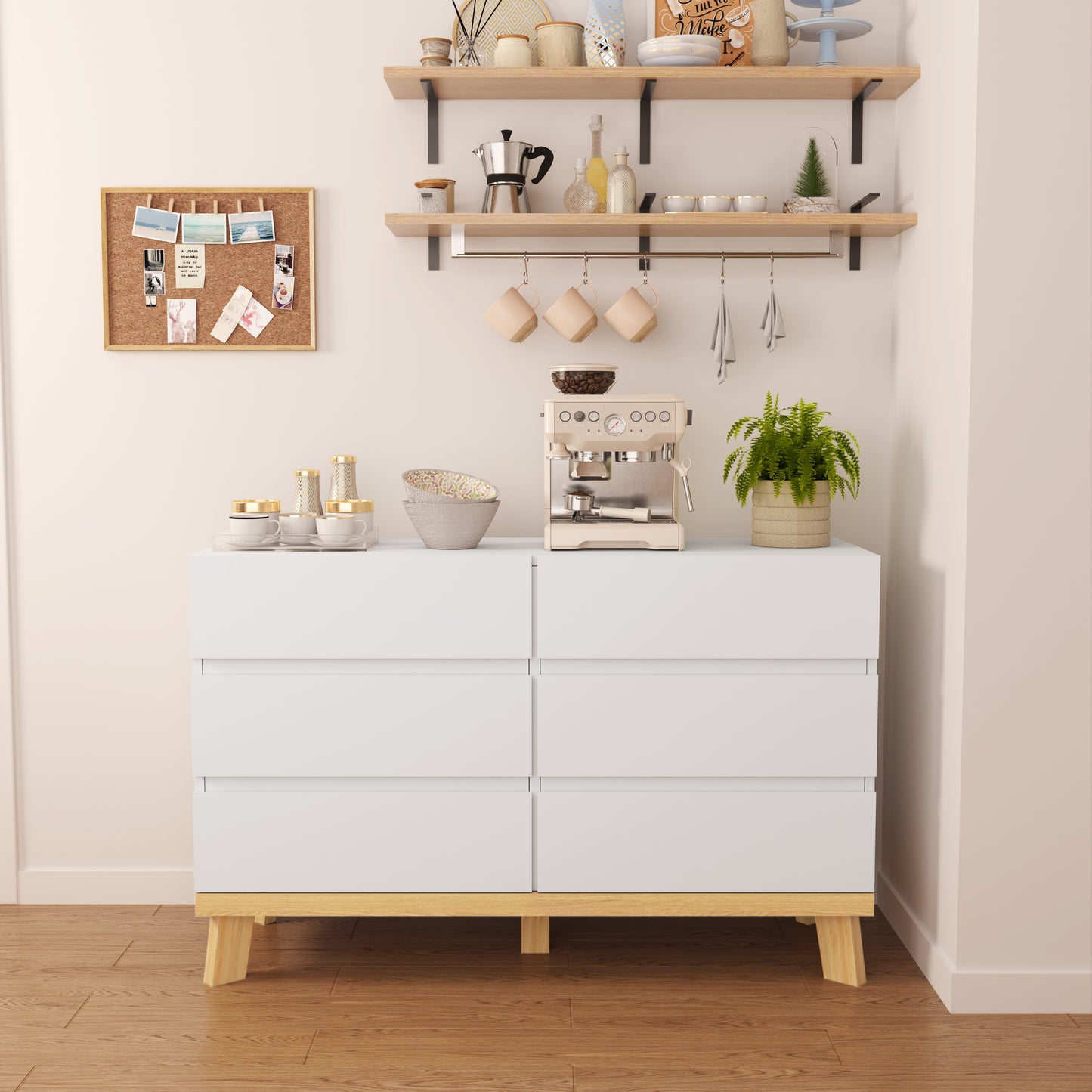 47.24"6-Drawers MDF Storage Cabinet,for Bedroom,Living Room,Dining Room,Hallways,White