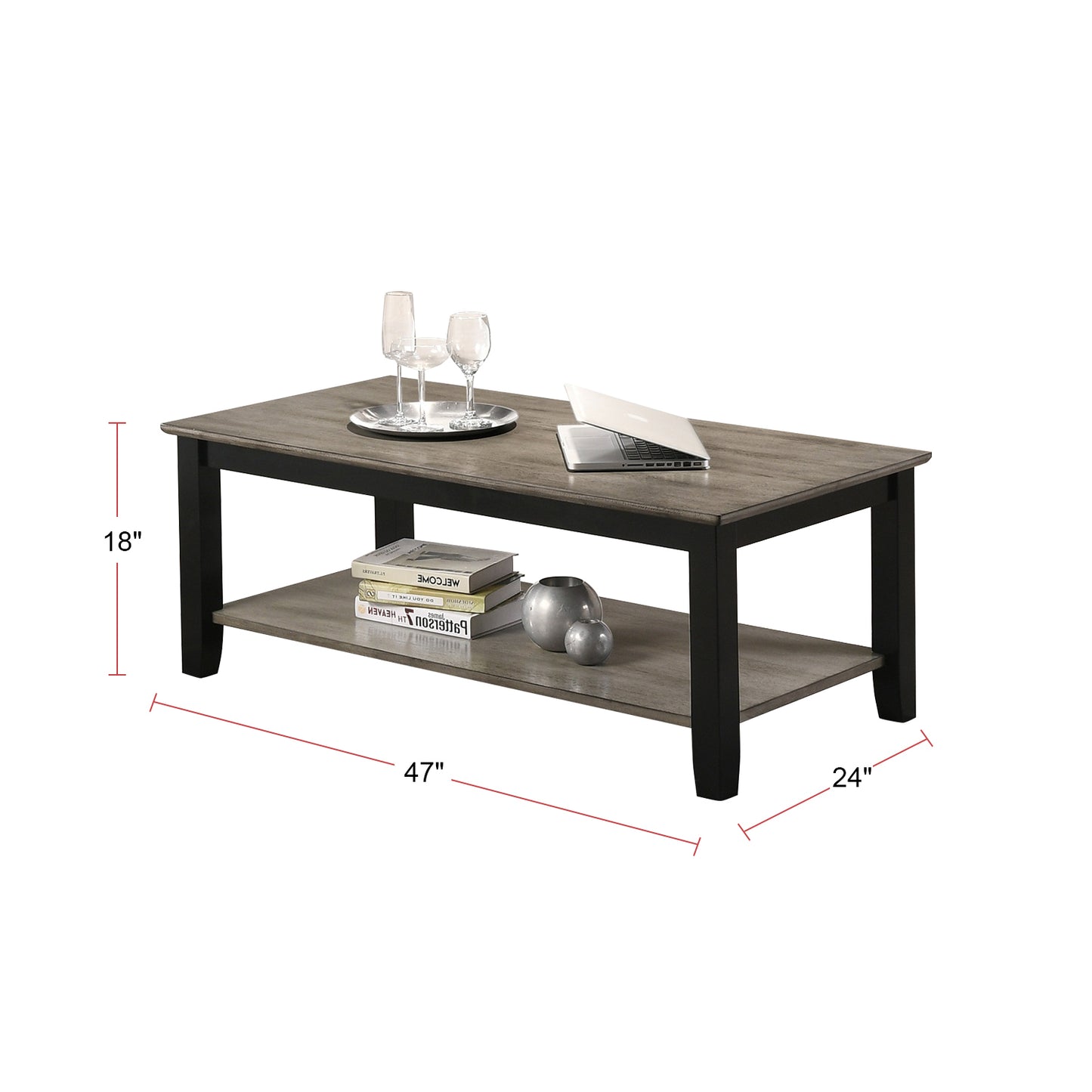 Coffee Table With Open Shelf In Dark Brown And Grey