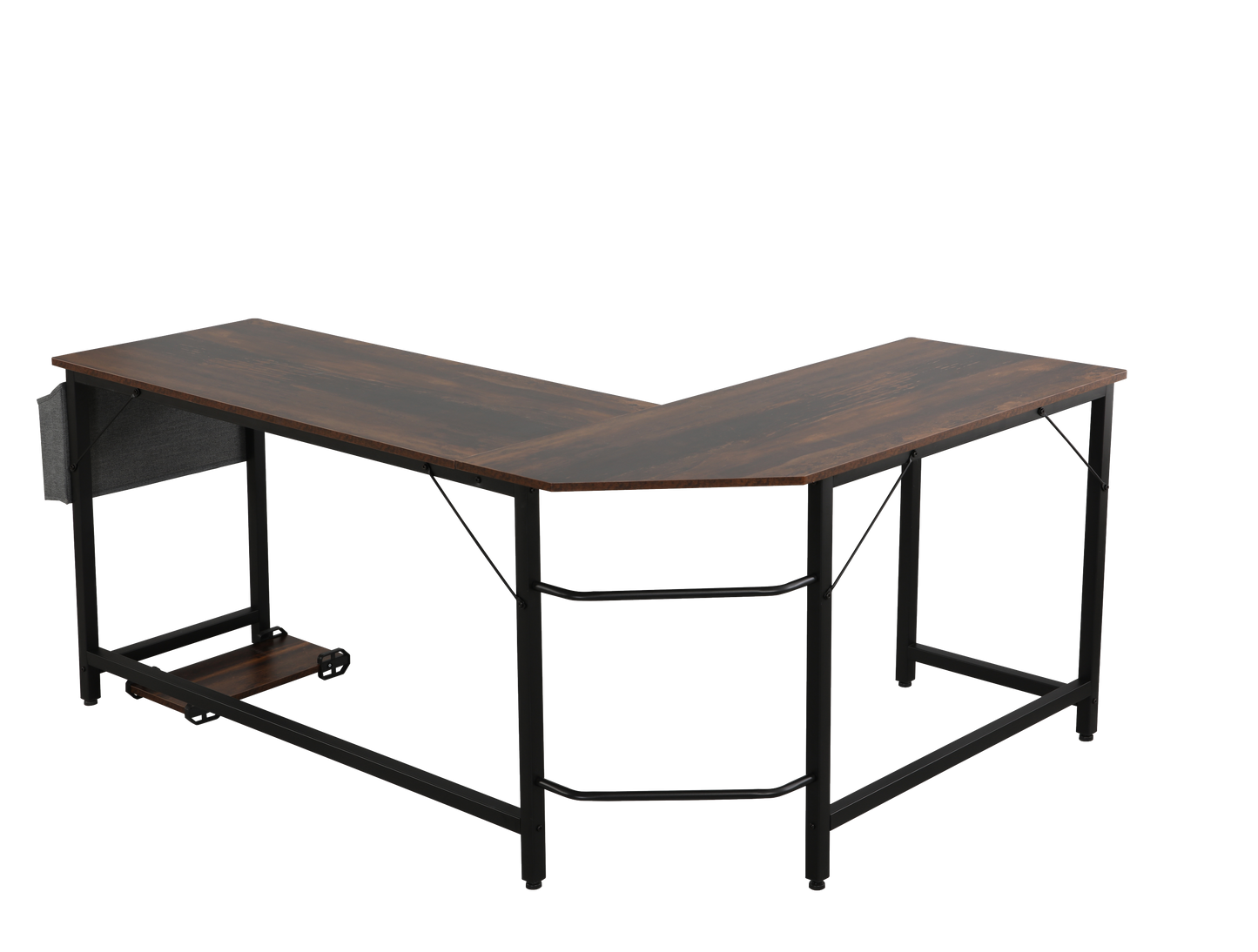 Modern Design L-Shaped Desk Corner Computer Desk PC laptop Computer Table Study Desk Home Office Wood & Metal Pella oak（包含机箱托，书包挂钩，布抽收纳袋）