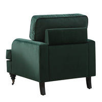 Velvet Accent Chair, Sofa Armchair with Casters, Mid-Century Modern Velvet Upholstered Comfort Oversized Armchair with Wooden Legs, Reading Chair，Living Room Chair, Dark  Green