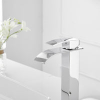 Waterfall Single Hole Single Handle Bathroom Vessel Sink Faucet With Pop-up Drain Assembly in Polished Chrome