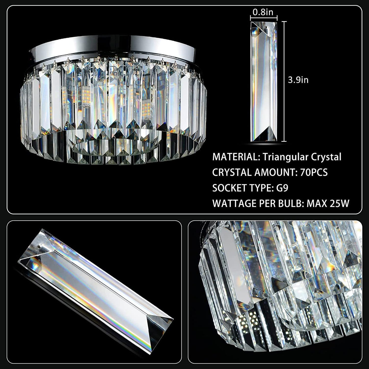 Modern Small Crystal Flush Mount Light with 6 Lights