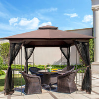 10x10 Outdoor Patio Gazebo Canopy Tent With Ventilated Double Roof And Mosquito net(Detachable Mesh Screen On All Sides),Suitable for Lawn, Garden, Backyard and Deck,Brown Top