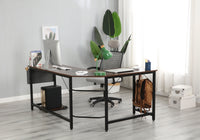 Modern Design L-Shaped Desk Corner Computer Desk PC laptop Computer Table Study Desk Home Office Wood & Metal Pella oak（包含机箱托，书包挂钩，布抽收纳袋）