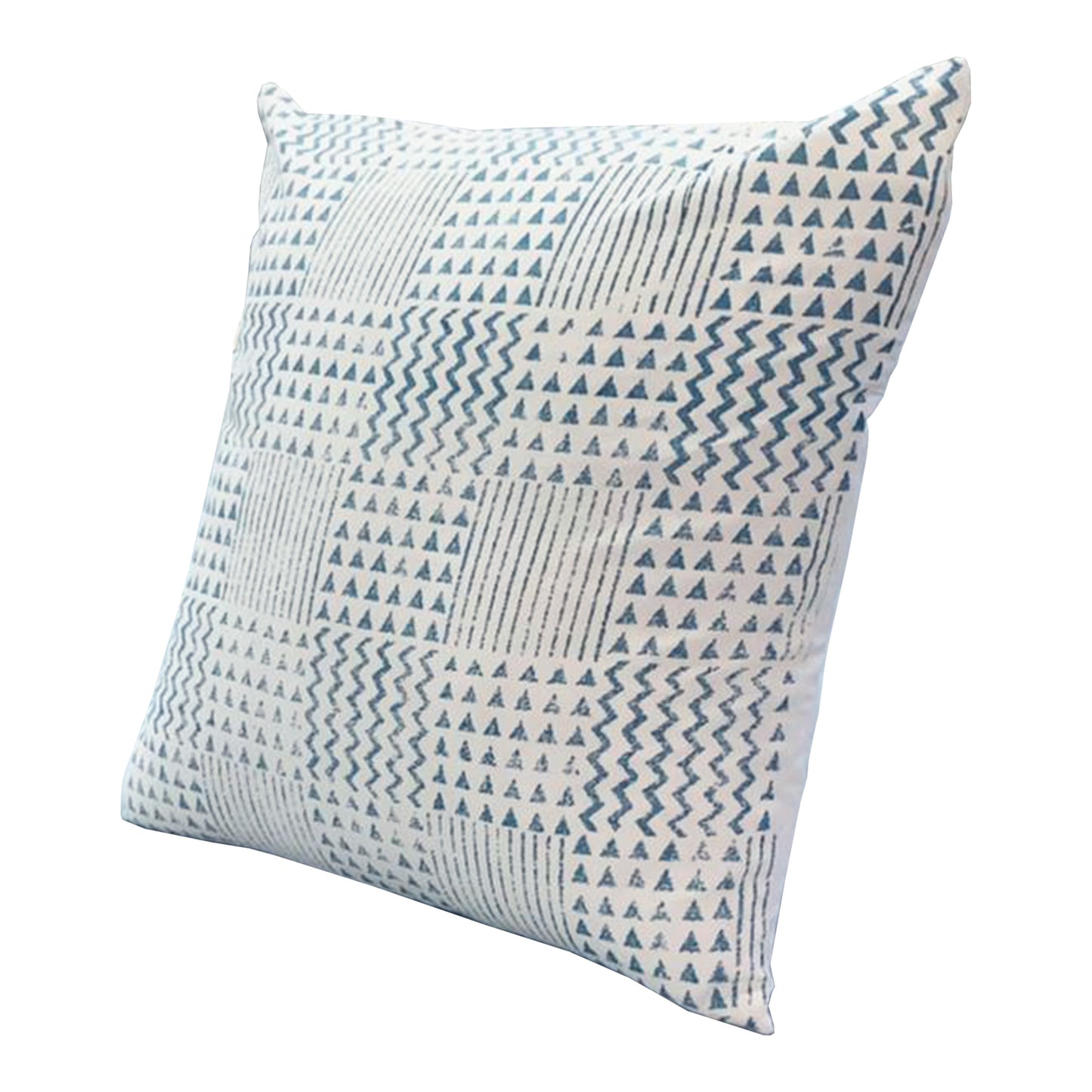 18 x 18 Handcrafted Square Cotton Accent Throw Pillow, Aztec Minimalistic Print, Blue, White