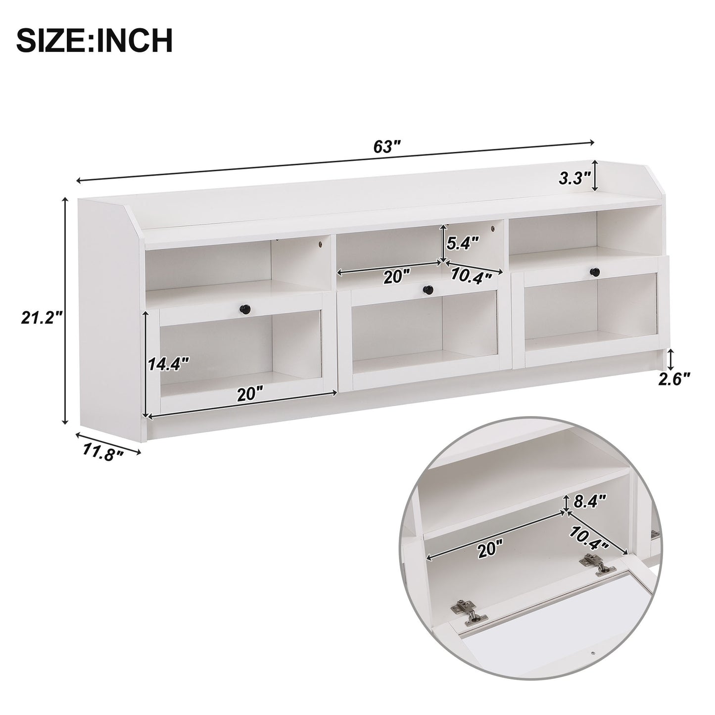 ON-TREND Sleek & Modern Design TV Stand with Acrylic Board Door, Chic Elegant Media Console for TVs Up to 65", Ample Storage Space TV Cabinet with Black Handles, White