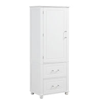 Tall Bathroom Storage Cabinet, Freestanding Storage Cabinet with Two Drawers and Adjustable Shelf, MDF Board with Painted Finish, White