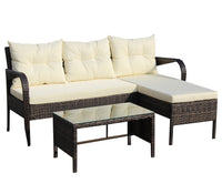 Outdoor patio Furniture sets 3 piece Conversation set wicker Ratten Sectional Sofa With Seat Cushions(Beige Cushion)