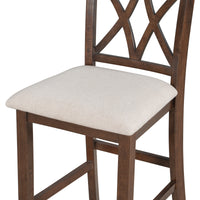 TOPMAX Casual Counter Height Wood Upholstered Dining Chairs with Cross Backs, Set of 4, Walnut+Beige