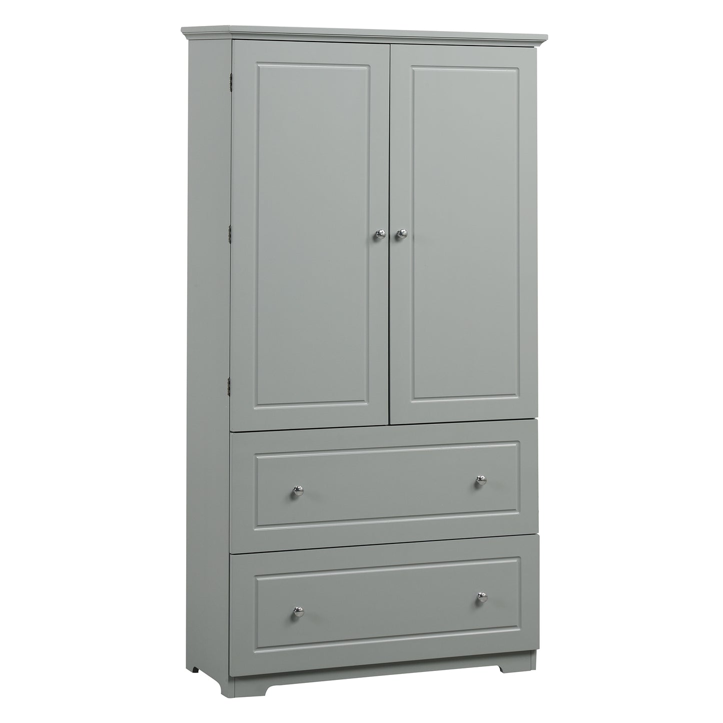 Wide Bathroom Storage Cabinet, Freestanding Storage Cabinet with Two Drawers and Adjustable Shelf, MDF Board with Painted Finish, Grey