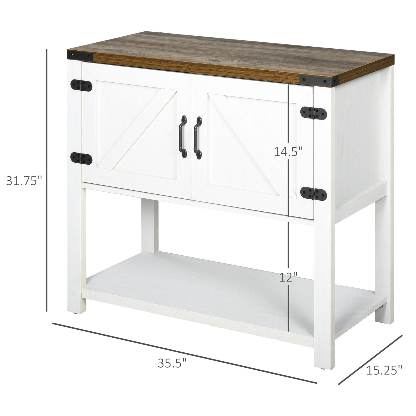 HOMCOM Farmhouse Double Door Coffee Bar Cabinet, Sideboard Buffet Cabinet, Kitchen Cabinet with Bottom Shelf for Entryway, Living Room, White