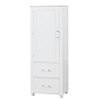 Tall Bathroom Storage Cabinet, Freestanding Storage Cabinet with Two Drawers and Adjustable Shelf, MDF Board with Painted Finish, White