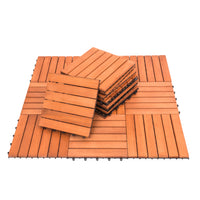 Outdoor Patio 6-Slat Eucalyptus Interlocking Deck Tile (Set of 10 Tiles)