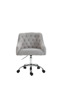 Velvet Office Swivel Chair, Vanity Chair, Fabric Desk Chair, Pretty Fancy Chair, Gold Office Chair for Girls, 360°Swivel Height Adjustable Reception Chair, Light Grey