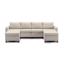 4 Seat Module Sectional Sofa Couch With 2 Ottoman for living room,Seat Cushion and Back Cushion Non-Removable and Non-Washable,Cream