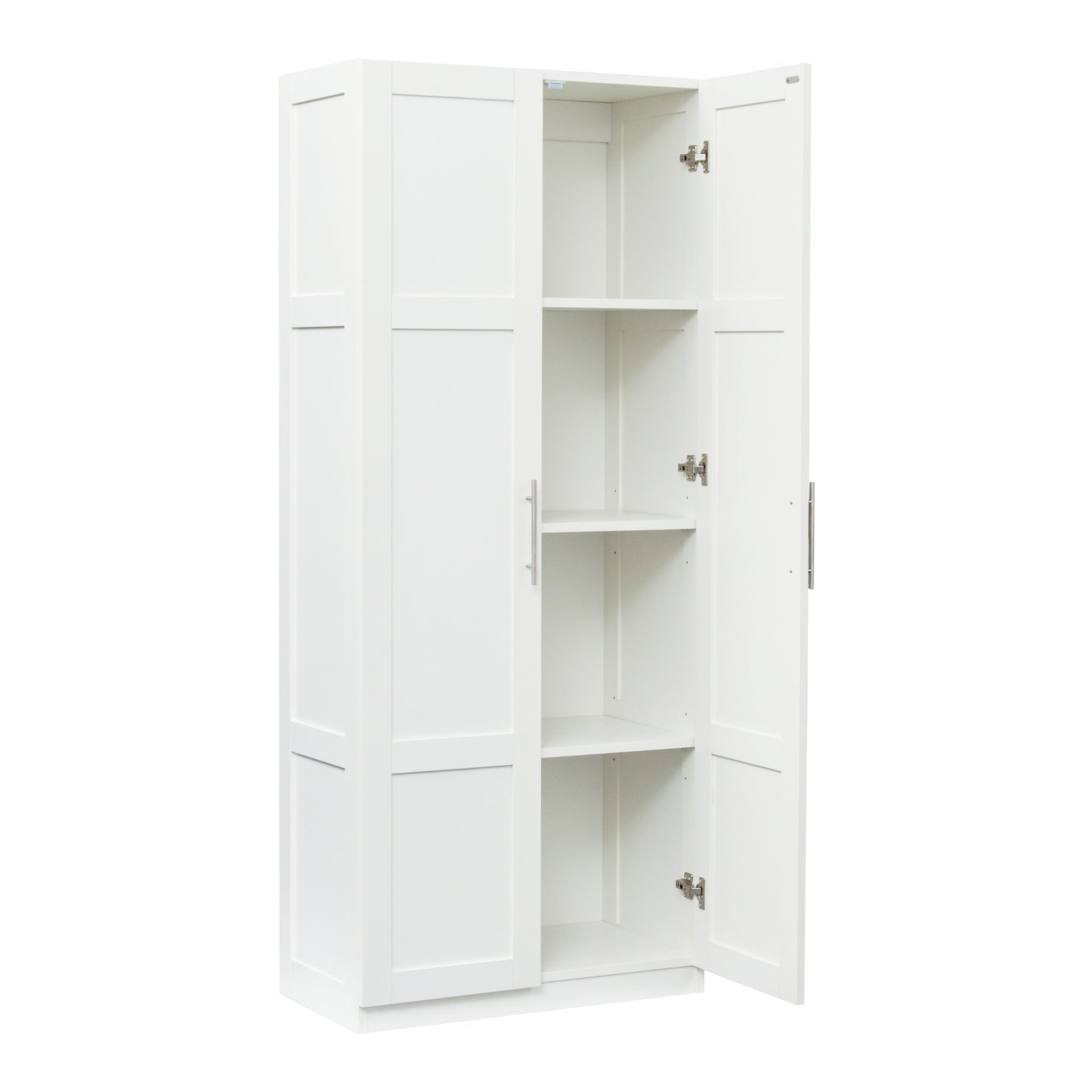 High wardrobe and kitchen cabinet with 2 doors and 3 partitions to separate 4 storage spaces,white