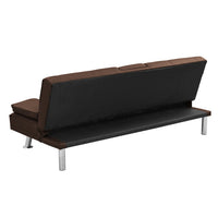 Sofa Bed with Armrest two holders  WOOD FRAME, STAINLESS LEG, FUTON BROWN  PVC