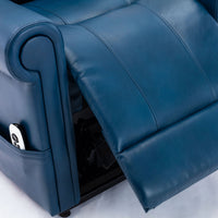 Lowell Navy Blue Leather Gel Lift Chair with Massage