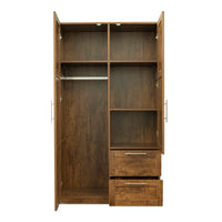 High wardrobe and kitchen cabinet with 2 doors, 2 drawers and 5 storage spaces,walnut