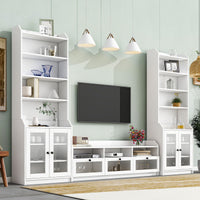 ON-TREND Chic Elegant Entertainment Wall Unit with Tall Cabinets, Modern TV Console Table for TVs Up to 65", Multifunctional TV Stand Set with Acrylic Board Door, White