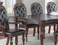 Traditional Brown Finish 9pc Dining Set Table w 2x Arm Chairs 6x Side Chairs Rubber wood Intricate Design Tufted back Cushion Seat Dining Room Furniture