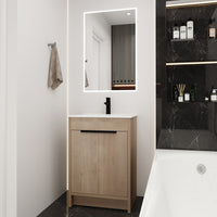 Freestanding Bathroom Vanity with White Ceramic Sink & 2 Soft-Close Cabinet Doors ((KD-PACKING),BVB02424PLO-G-BL9060B),W1286S00015