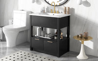 30" Bathroom Vanity with Sink Top, Bathroom Cabinet with Open Storage Shelf and Two Drawers, One Package, Black