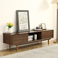 Modern 63 Inch TV Cabinet with Black Walnut Finish and Solid Wood Legs