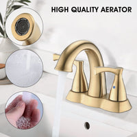 2 Handle 4 Inch Centerset Bathroom Sink Faucet with Pop-Up Drain, Brushed Gold