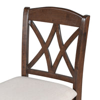 TOPMAX Casual Counter Height Wood Upholstered Dining Chairs with Cross Backs, Set of 4, Walnut+Beige