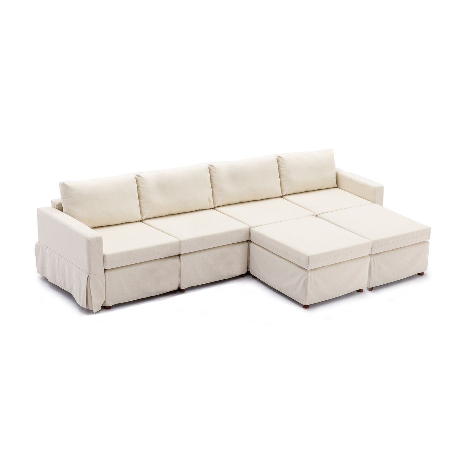 4 Seat Module Sectional Sofa Couch With 2 Ottoman,Seat Cushion and Back Cushion Removable and Washable,Cream