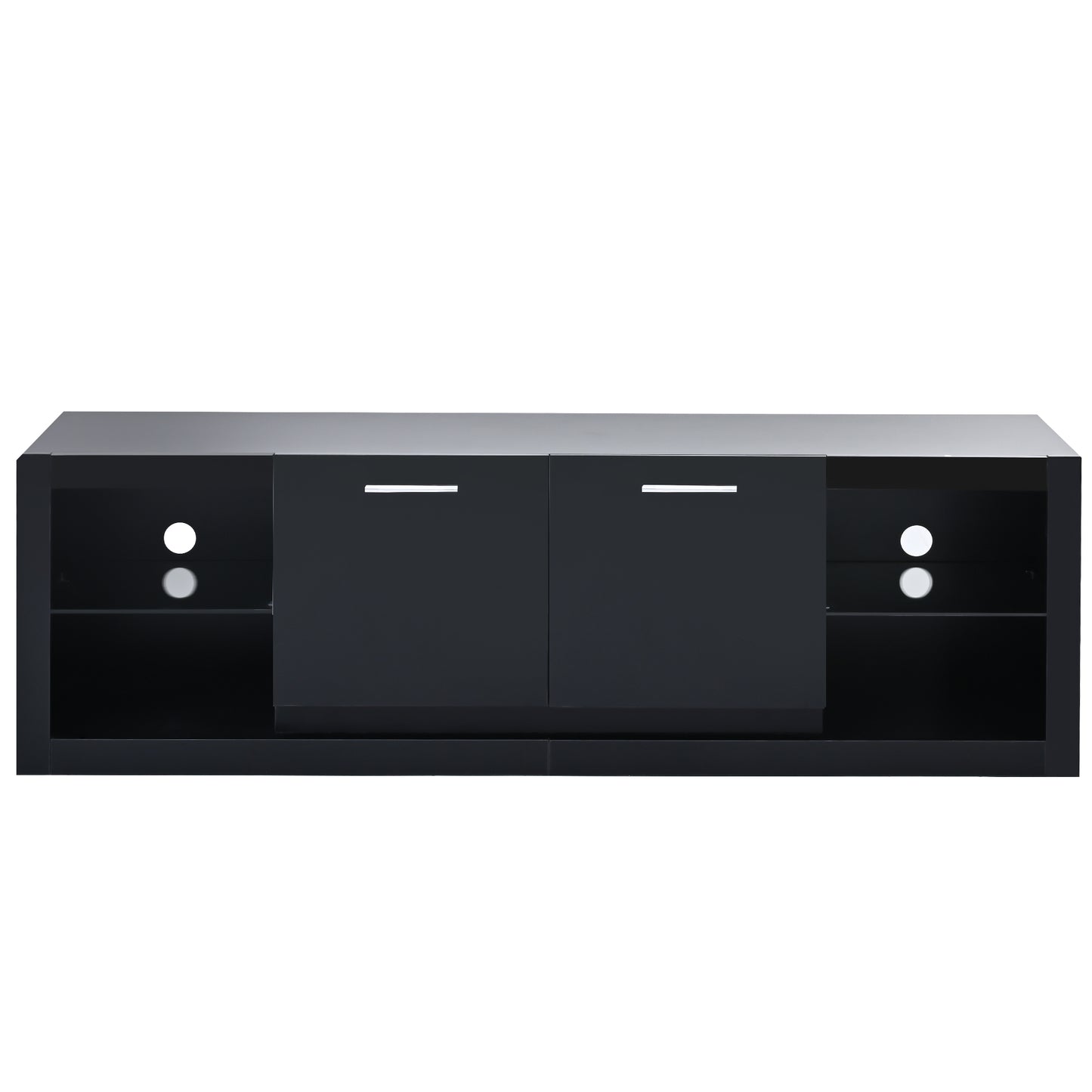 ON-TREND Modern TV Stand with 2 Tempered Glass Shelves, High Gloss Entertainment Center for TVs Up to 70'', Elegant TV Cabinet with LED Color Changing Lights for Living Room, Black