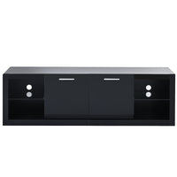 ON-TREND Modern TV Stand with 2 Tempered Glass Shelves, High Gloss Entertainment Center for TVs Up to 70'', Elegant TV Cabinet with LED Color Changing Lights for Living Room, Black