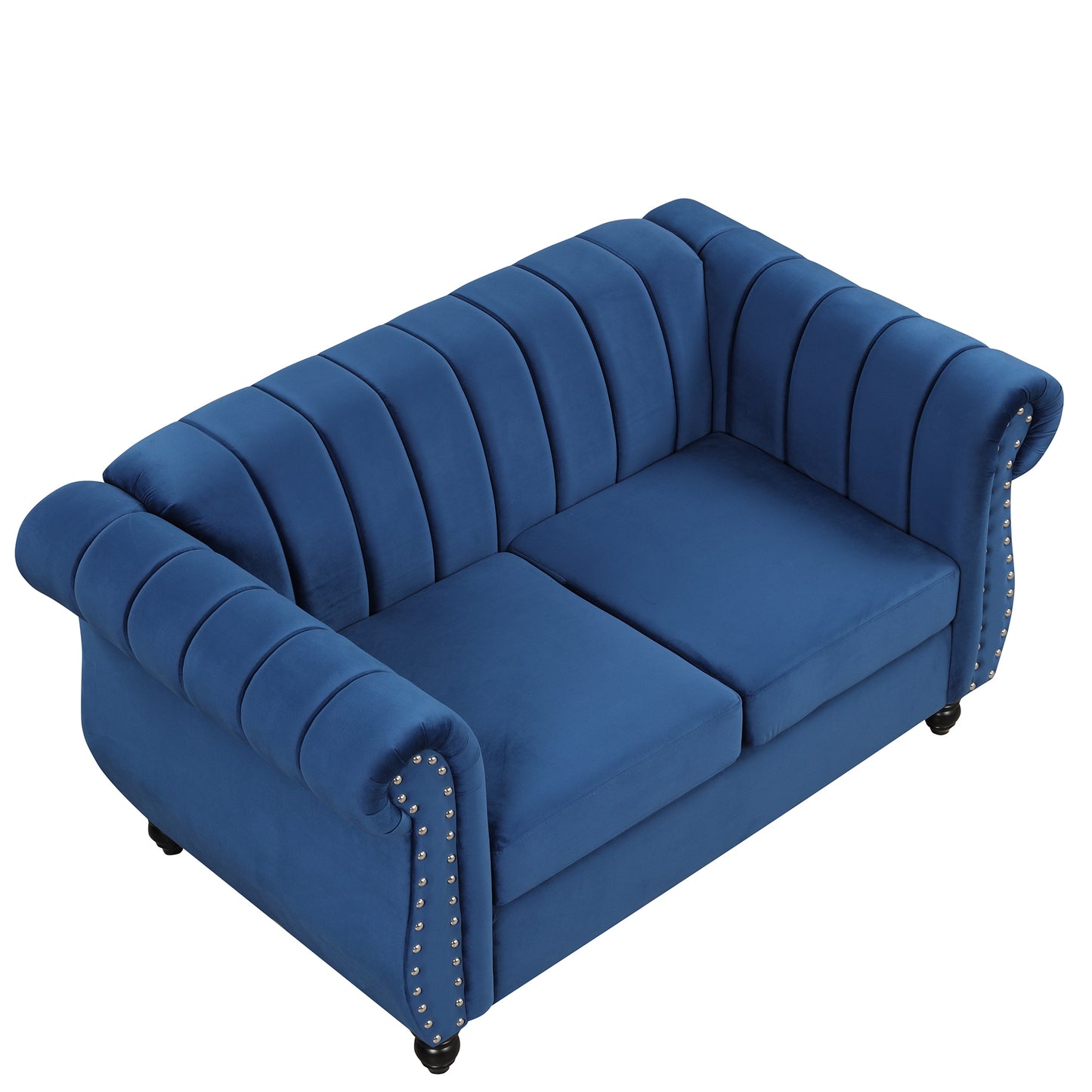 51" Modern Sofa Dutch Fluff Upholstered sofa with solid wood legs, buttoned tufted backrest,blue